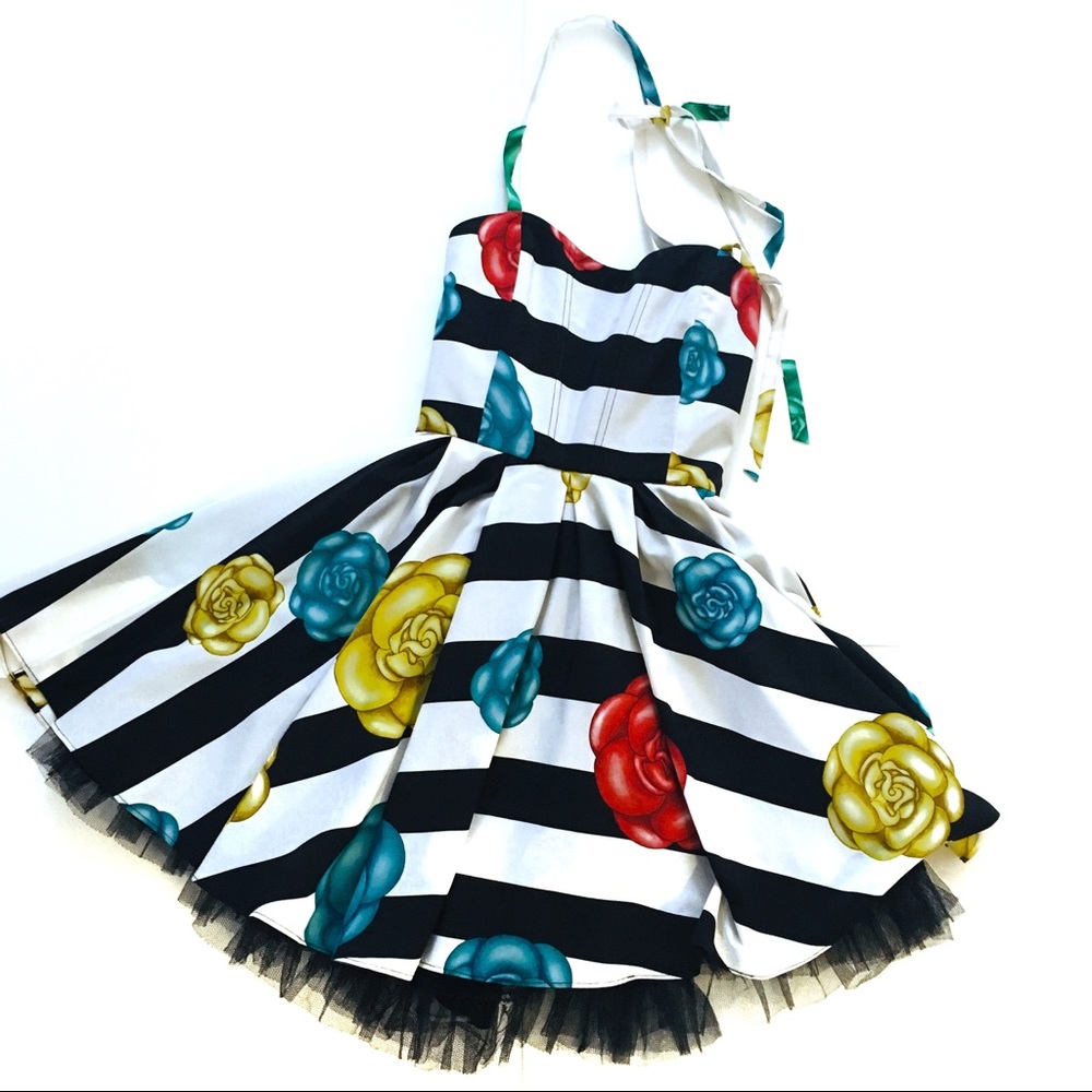 Alice + Olivia floral stripe halter dress